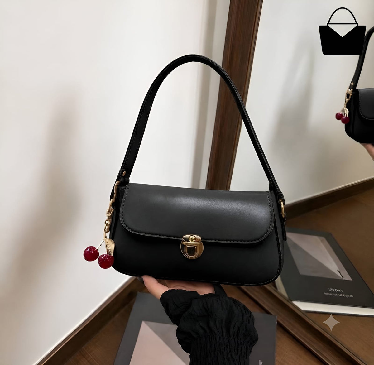 Elegant Ladies Handbag with Cherry Charm