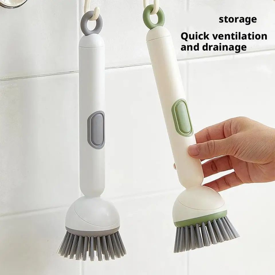 Kitchen Cleaning Brush with Adjustable Handle & Soap Dispenser