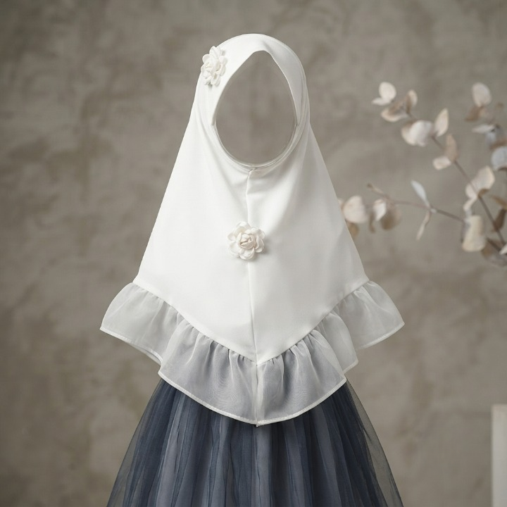 Kids Girls Hijab – Korean Chiffon with Flower (Black)