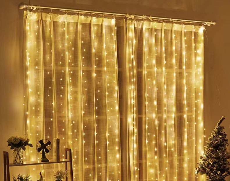LED Fairy Light Curtain Jaal — Golden (10x10 ft)