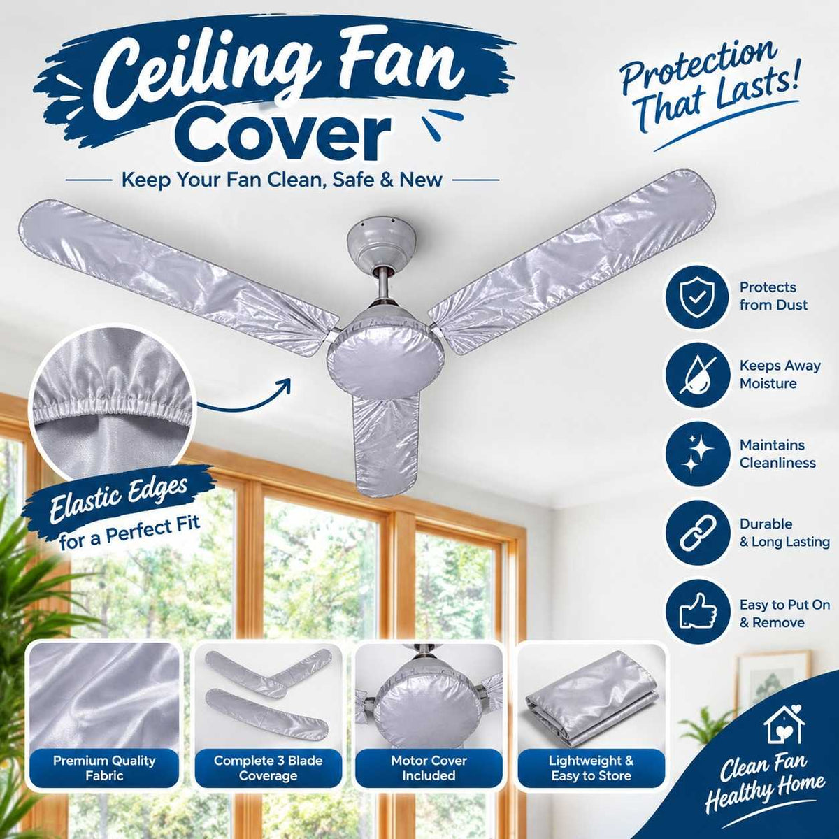 Dustproof Parachute Fabric Ceiling Fan Cover Set