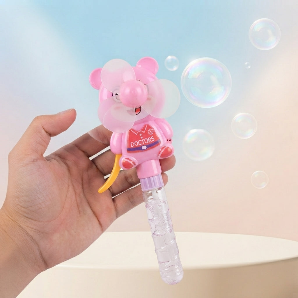 2-in-1 Bubble Fan Toy for Kids – Manual Bubble Blower & Fan