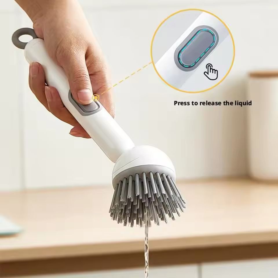 Kitchen Cleaning Brush with Adjustable Handle & Soap Dispenser