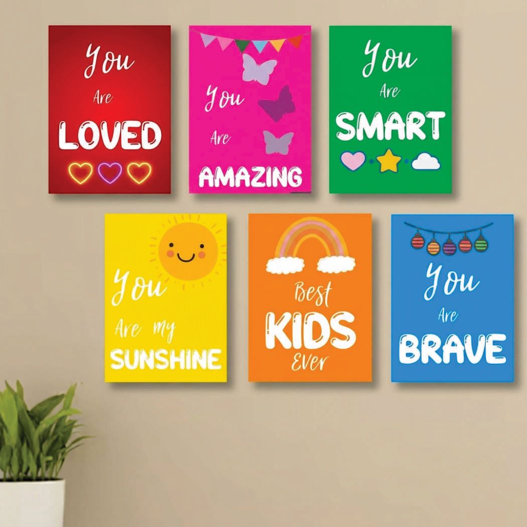 Kids Wall Art Frames Set of 6 – HD Print MDF Board | Kids Room Decor