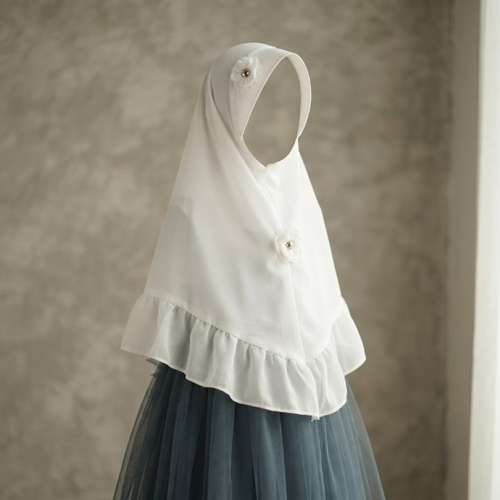 Kids Girls Hijab – Korean Chiffon with Flower (Black)