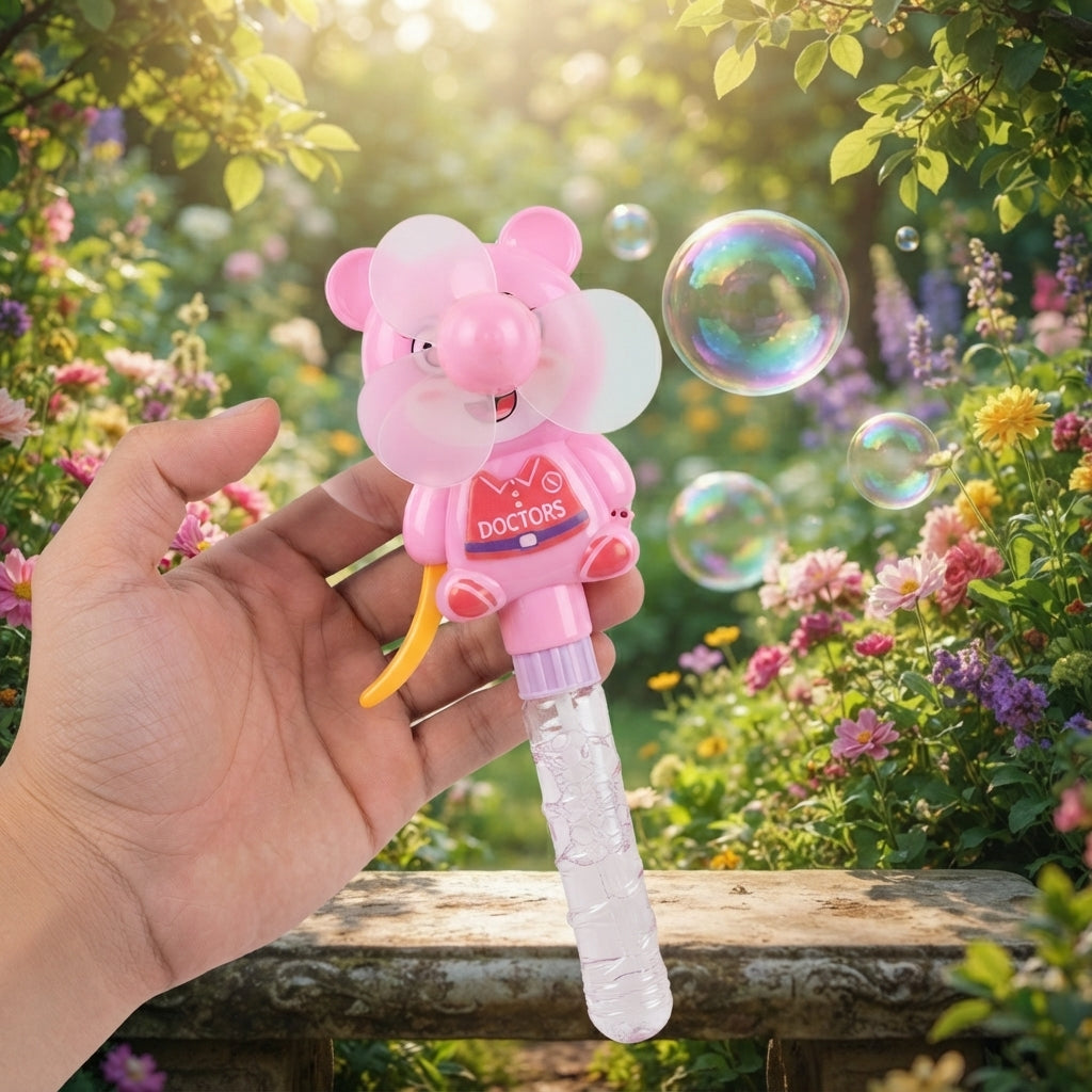 2-in-1 Bubble Fan Toy for Kids – Manual Bubble Blower & Fan