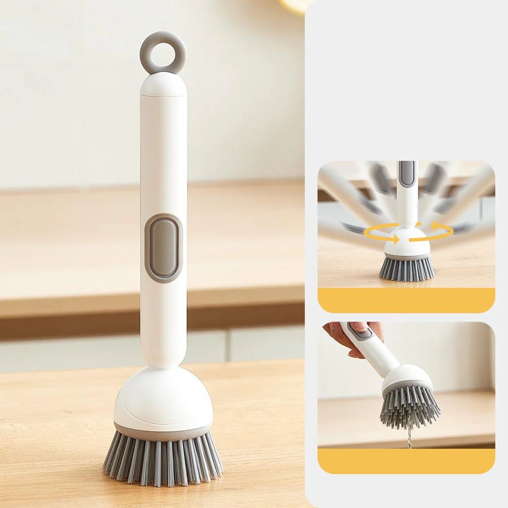 Kitchen Cleaning Brush with Adjustable Handle & Soap Dispenser