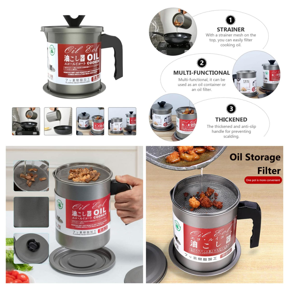 Oil Filter Pot with Stainless Steel Mesh & Lid