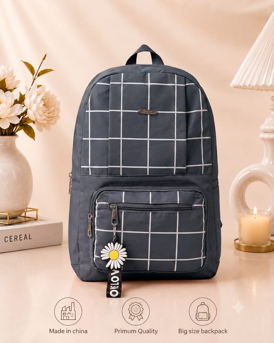 Grid Design Backpack for Girls – School & College Bag