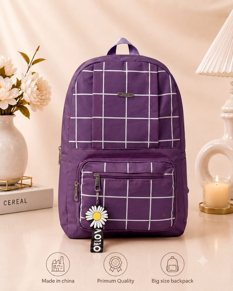 Grid Design Backpack for Girls – School & College Bag