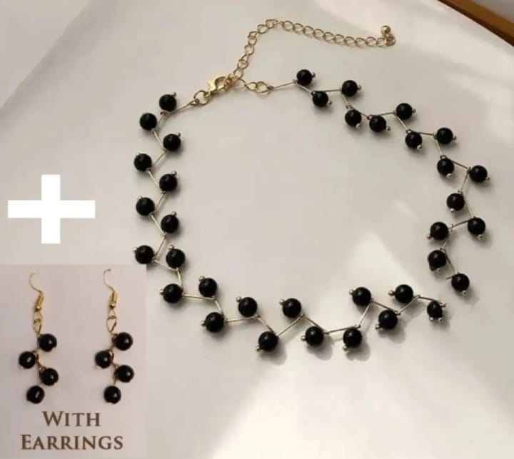 Zig Zag Black Choker with Earrings Set for Girls