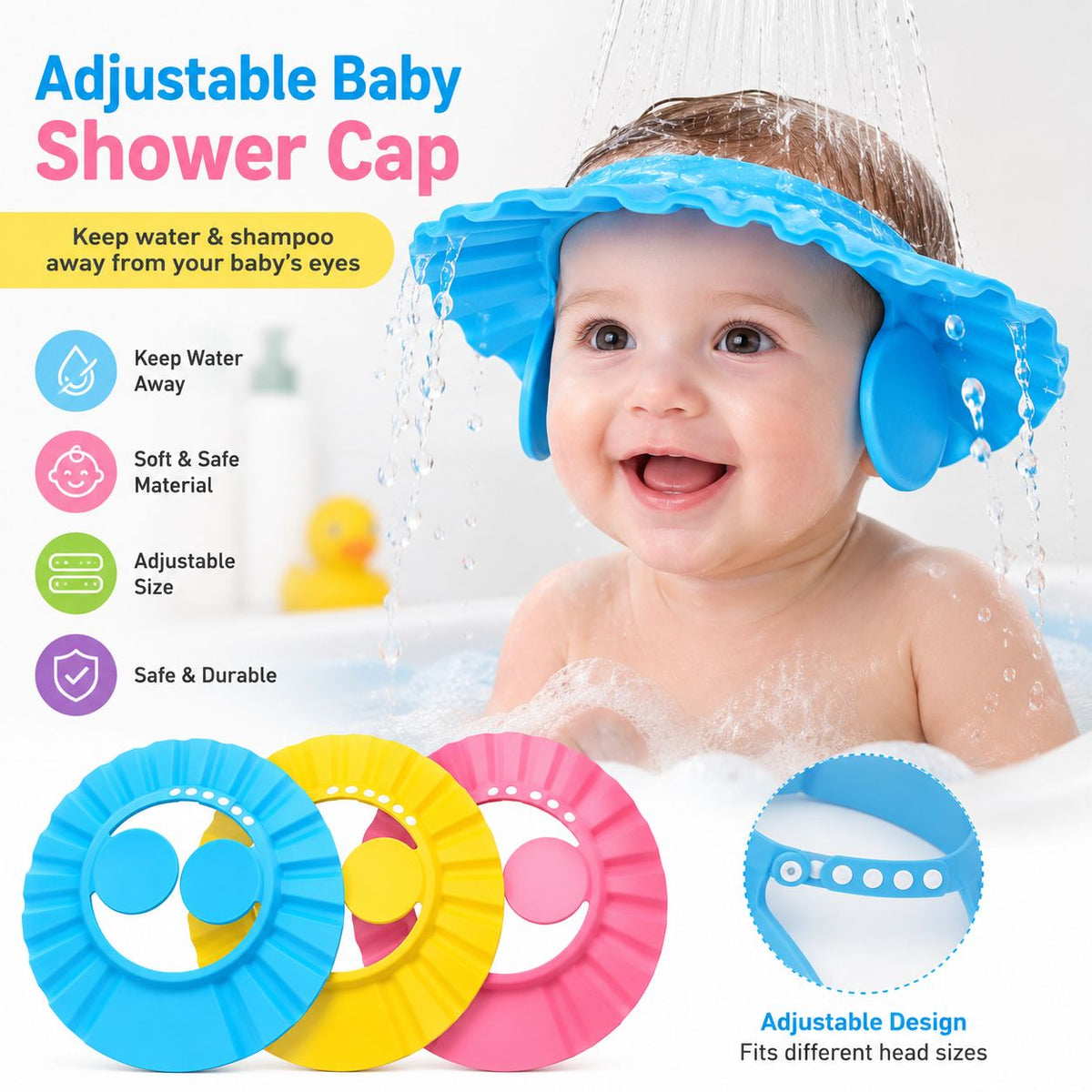 Baby Shower Cap with Stopper - Silicone