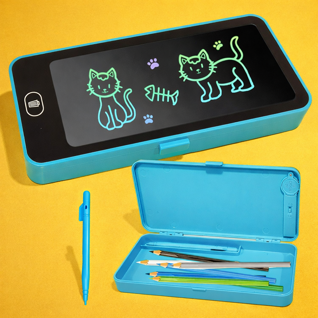 Pencil Box with LCD Writing Tablet for Kids
