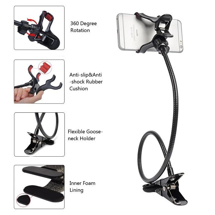 Flexible Gooseneck Phone Holder – 360° Rotation Desk Stand