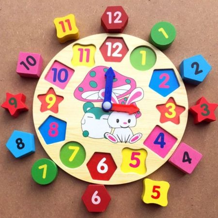 Wooden Learning Clock & Shape Sorting Toy for Kids