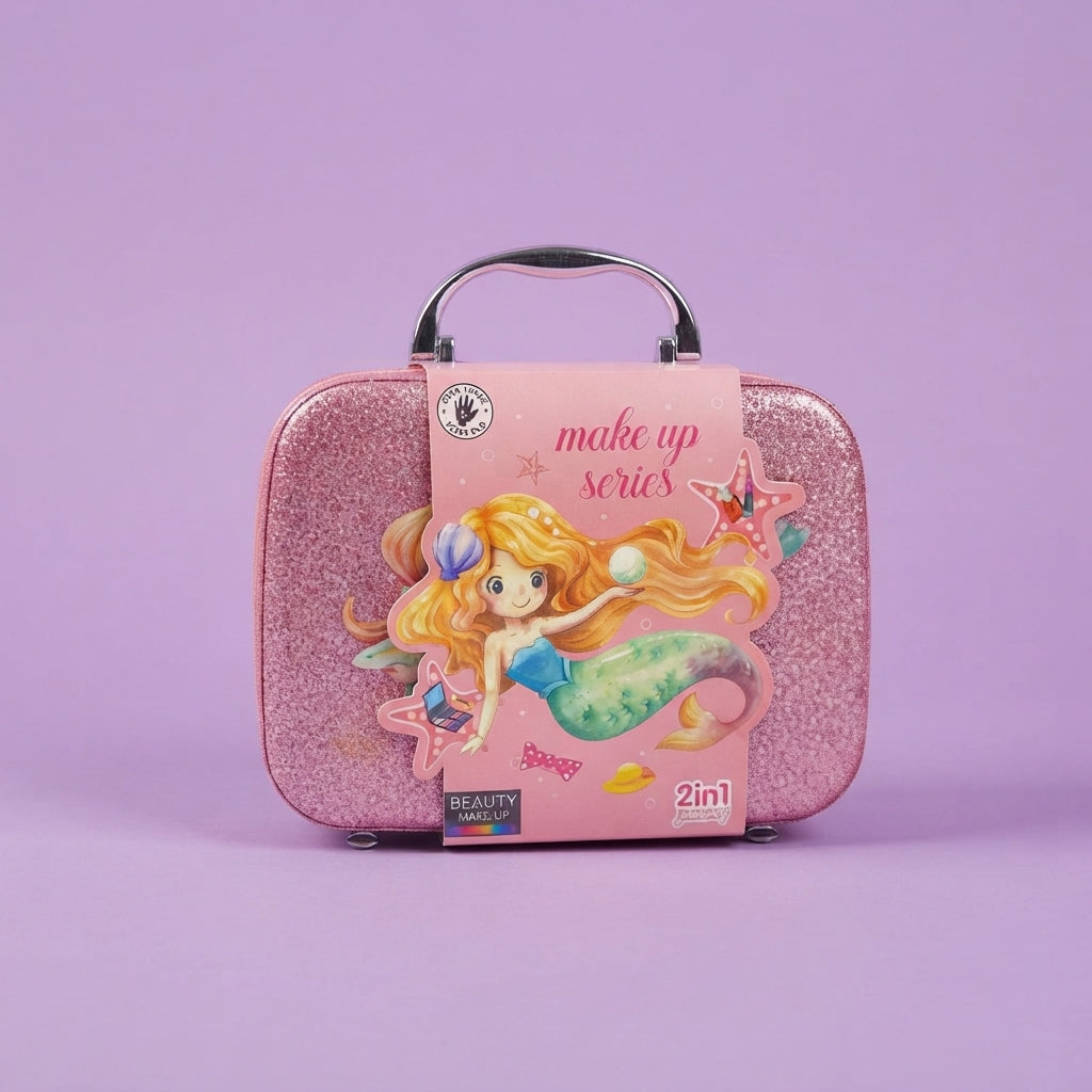 Mermaid 2-in-1 Makeup & Jewelry Case for Girls – Kids Pretend Play Set