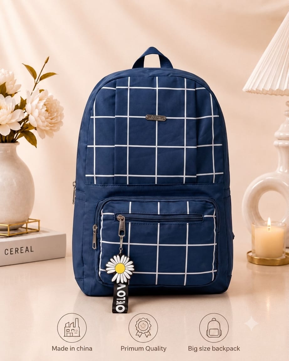 Grid Design Backpack for Girls – School & College Bag