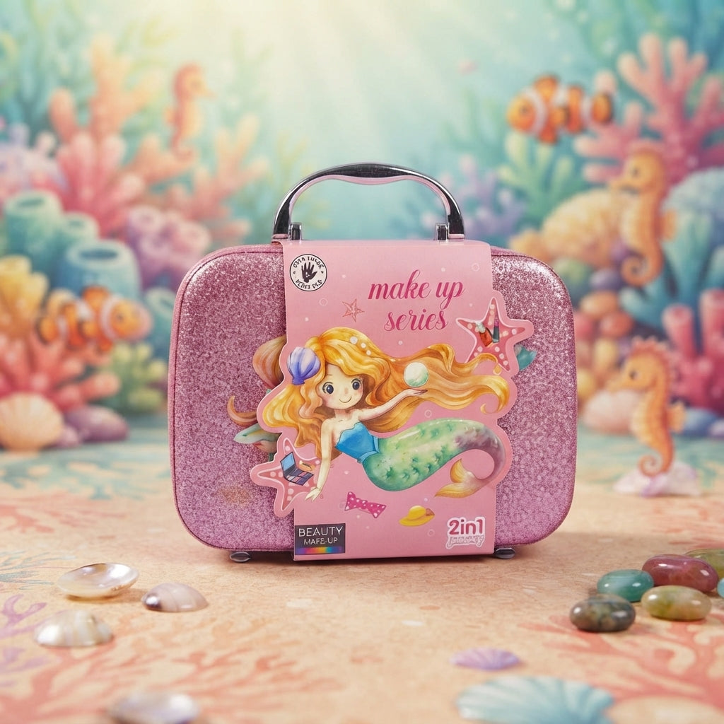 Mermaid 2-in-1 Makeup & Jewelry Case for Girls – Kids Pretend Play Set