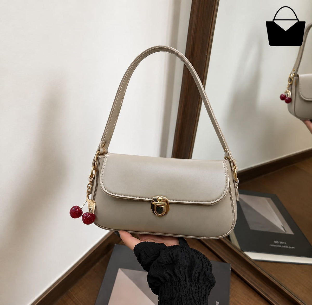 Elegant Ladies Handbag with Cherry Charm