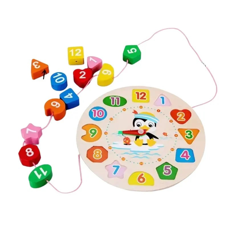 Wooden Learning Clock & Shape Sorting Toy for Kids