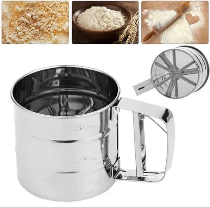 Stainless Steel Flour Sifter Cup – Hand-Squeeze Baking Sifter