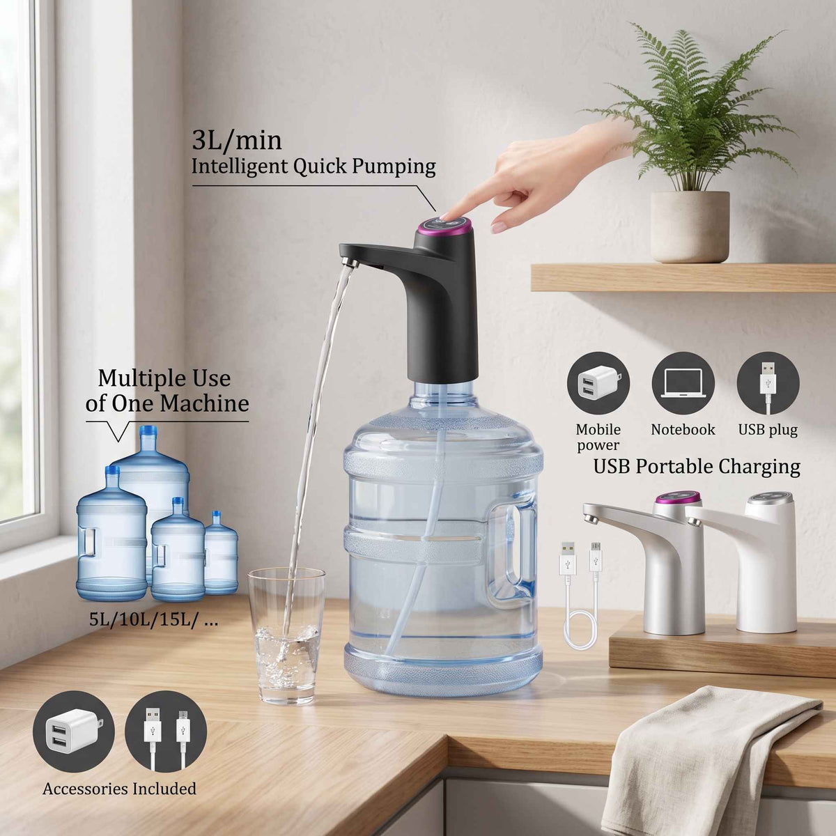 Automatic Portable Water Bottle Pump Dispenser