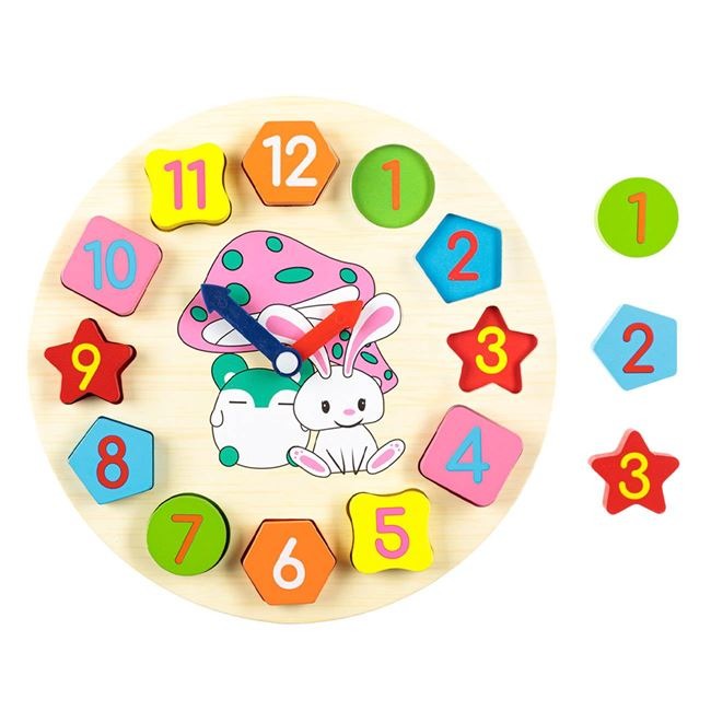 Wooden Learning Clock & Shape Sorting Toy for Kids
