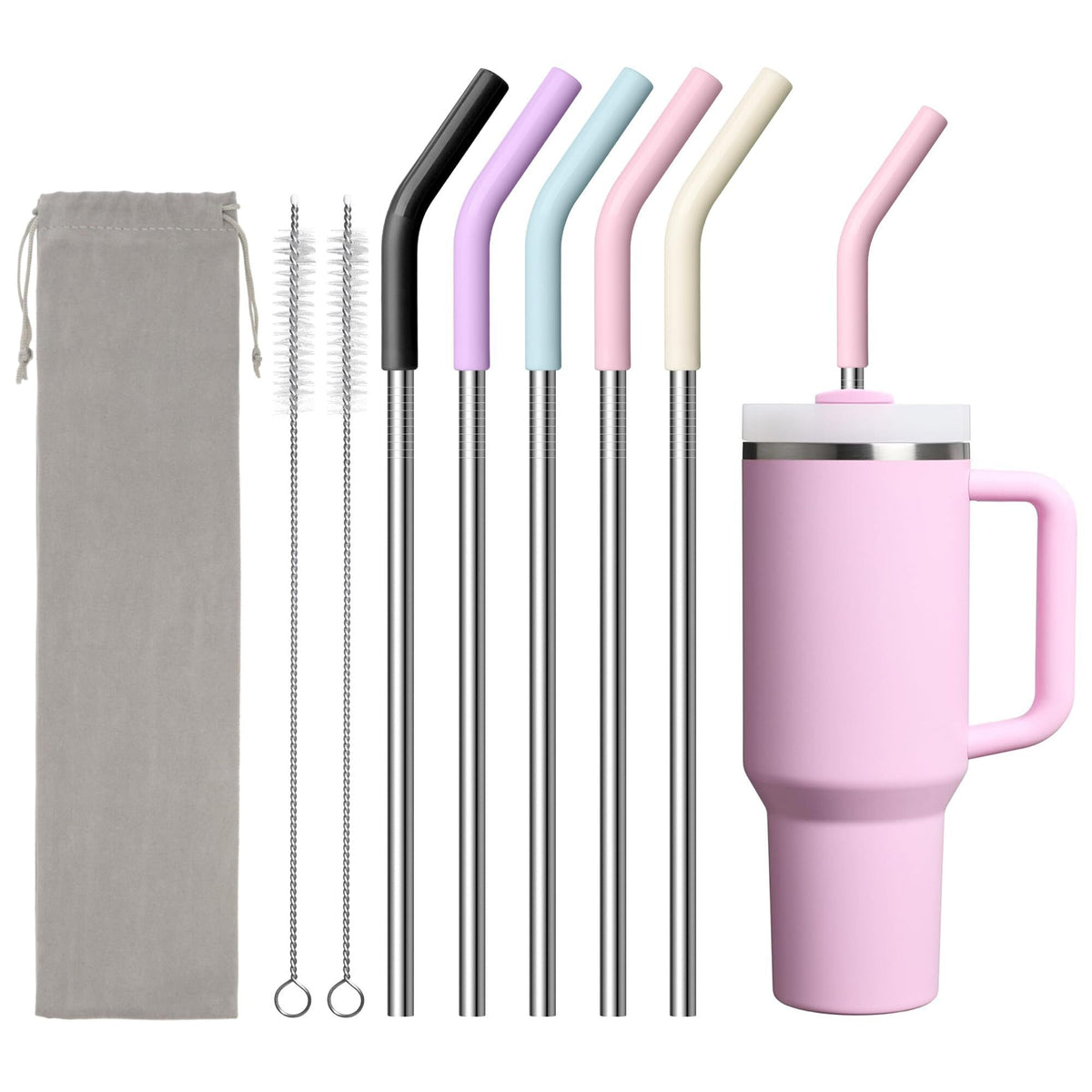 Stainless Steel Reusable Straws with Silicone Tips