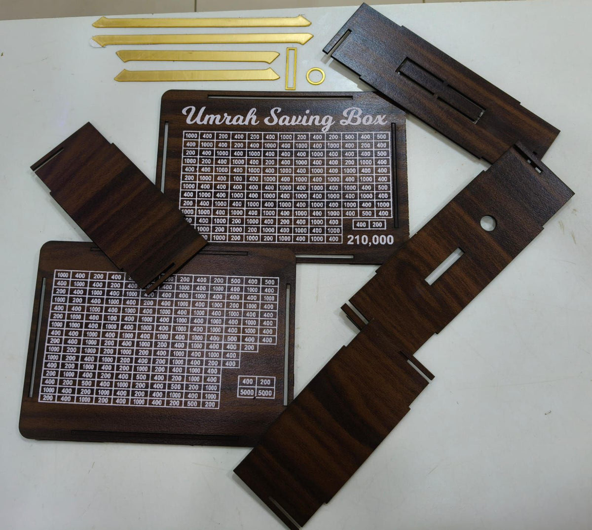 Wooden Umrah Saving Box – 280-Day Savings Plan | PKR 210,000 Goal