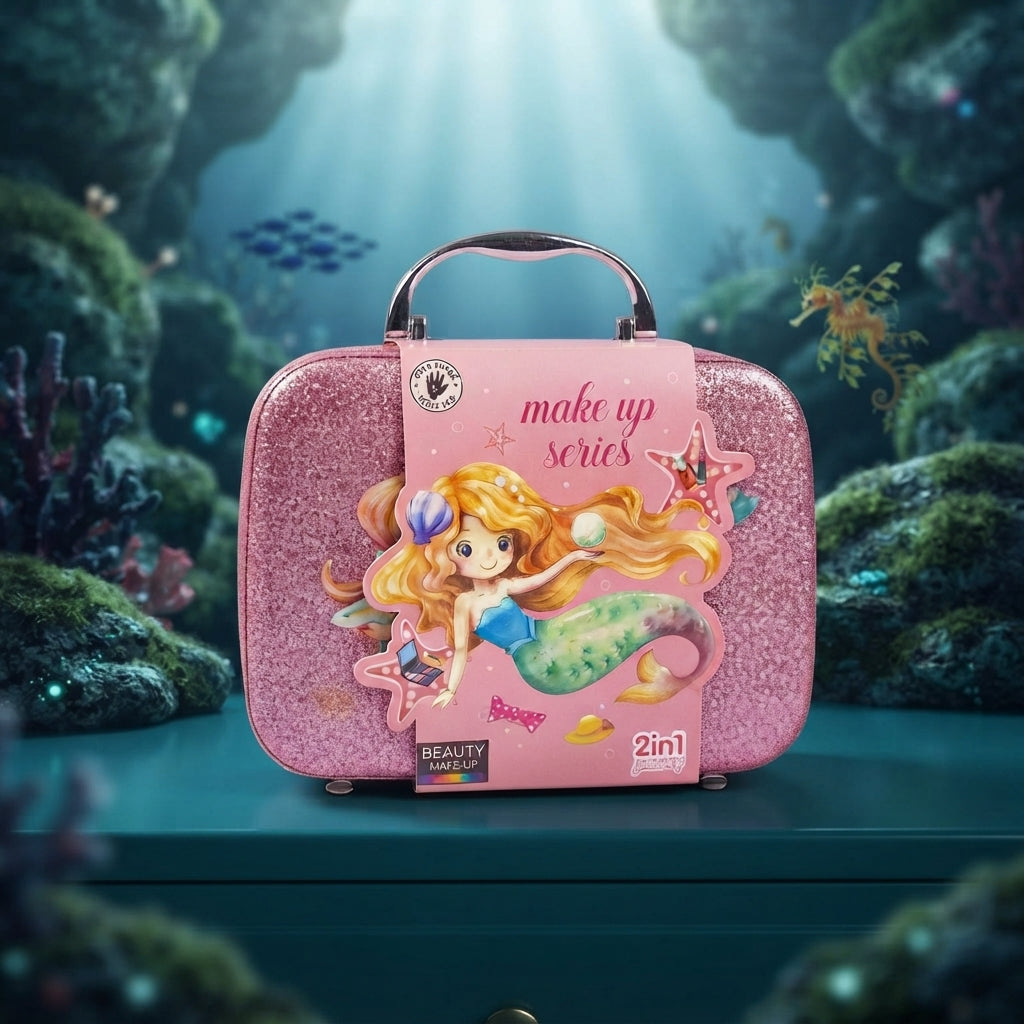 Mermaid 2-in-1 Makeup & Jewelry Case for Girls – Kids Pretend Play Set