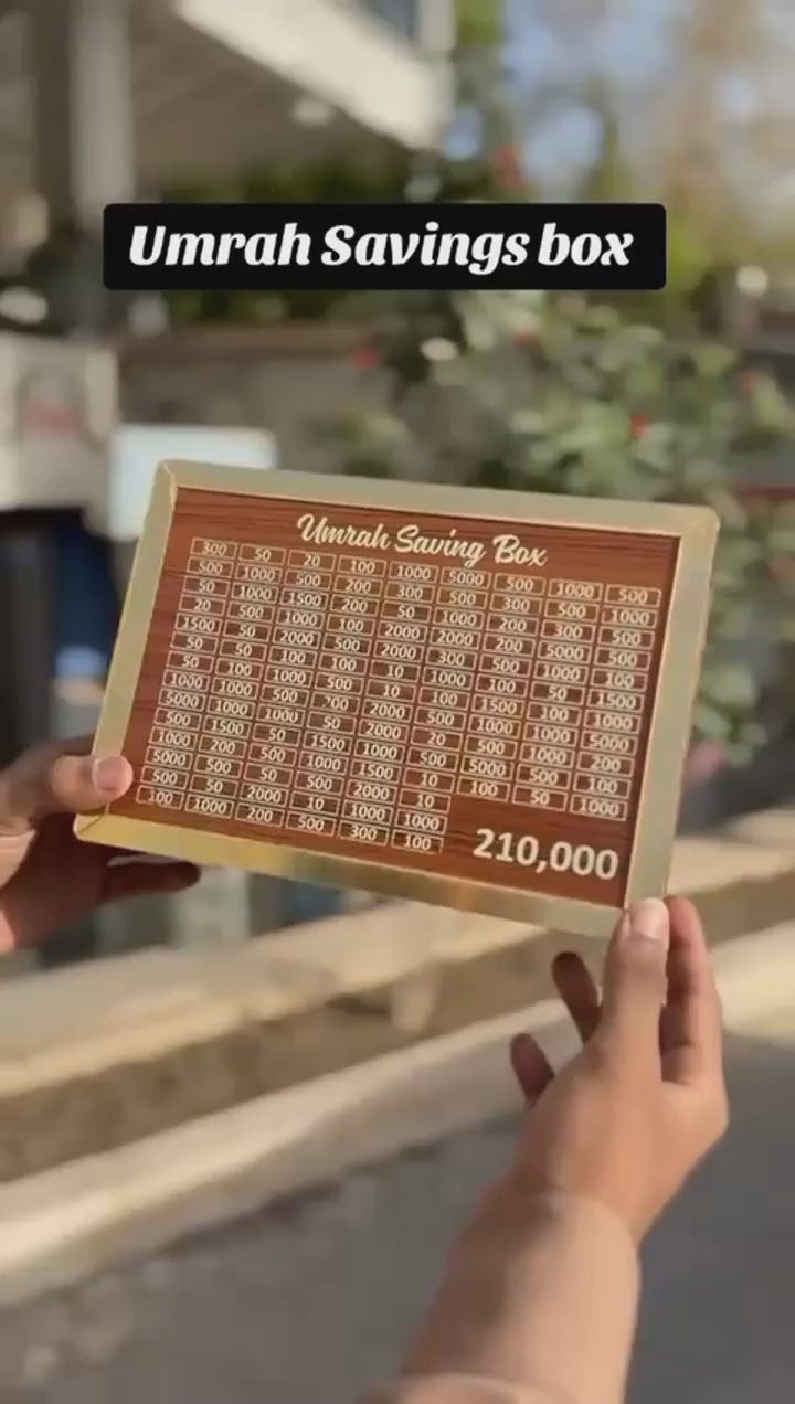 Wooden Umrah Saving Box – 280-Day Savings Plan | PKR 210,000 Goal